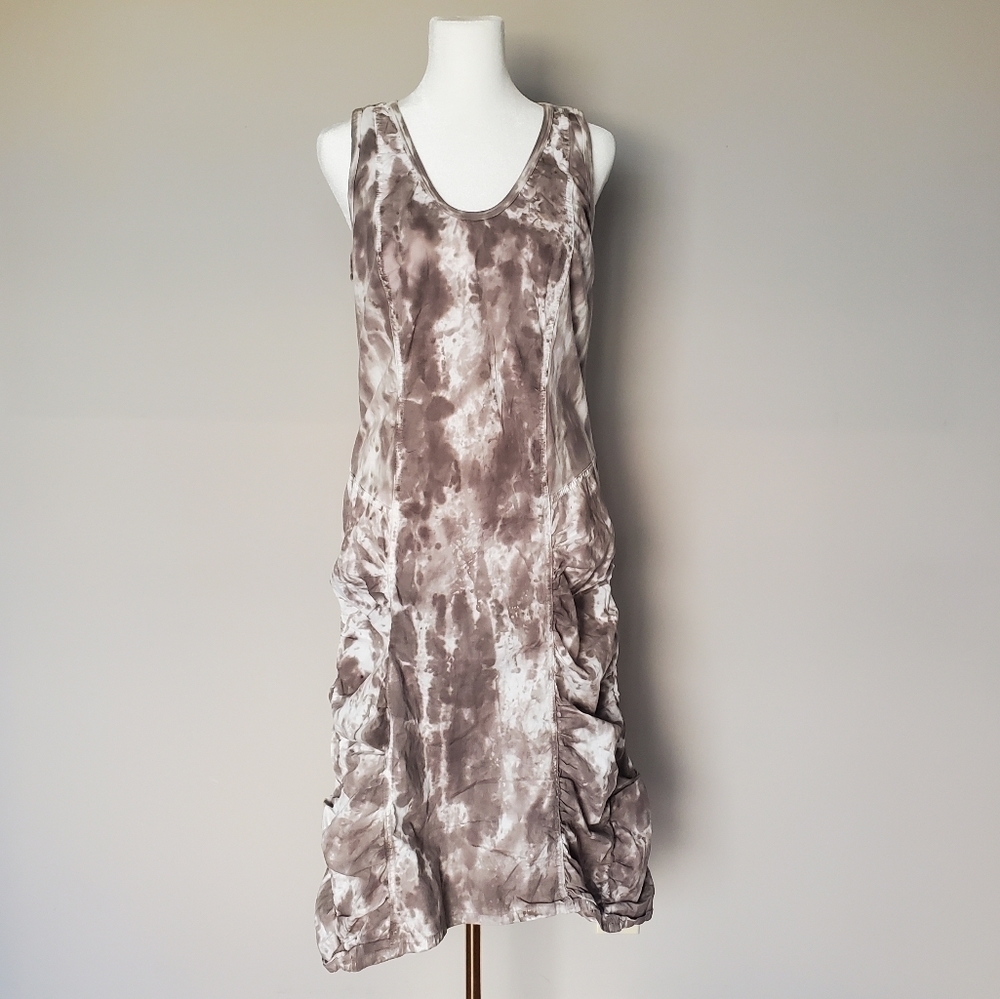 XCVI Tie Dye Ruched Mixed Media Sleeveless Midi Dress Brown Size M